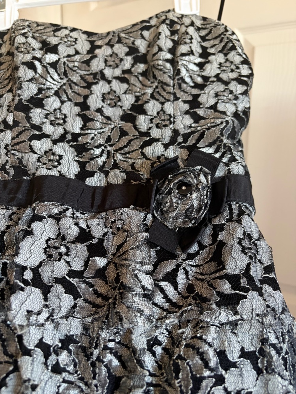 American Rag Black Dress with Silver Floral Lace Overlay
